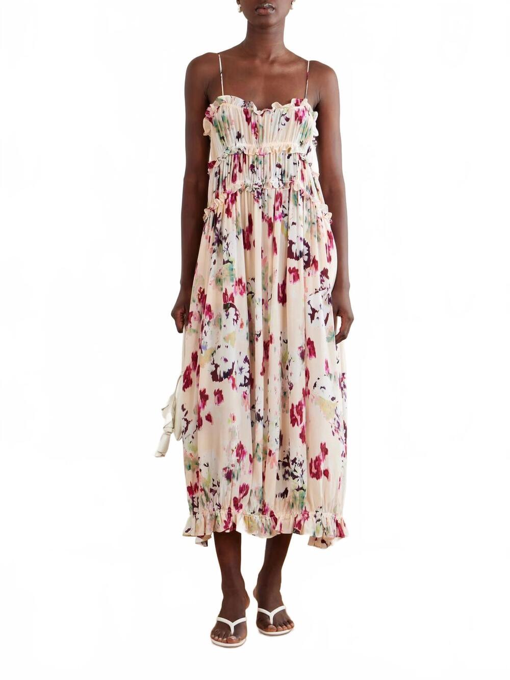 NEW ULLA JOHNSON clove floral-print ruched silk maxi dress in summer garden